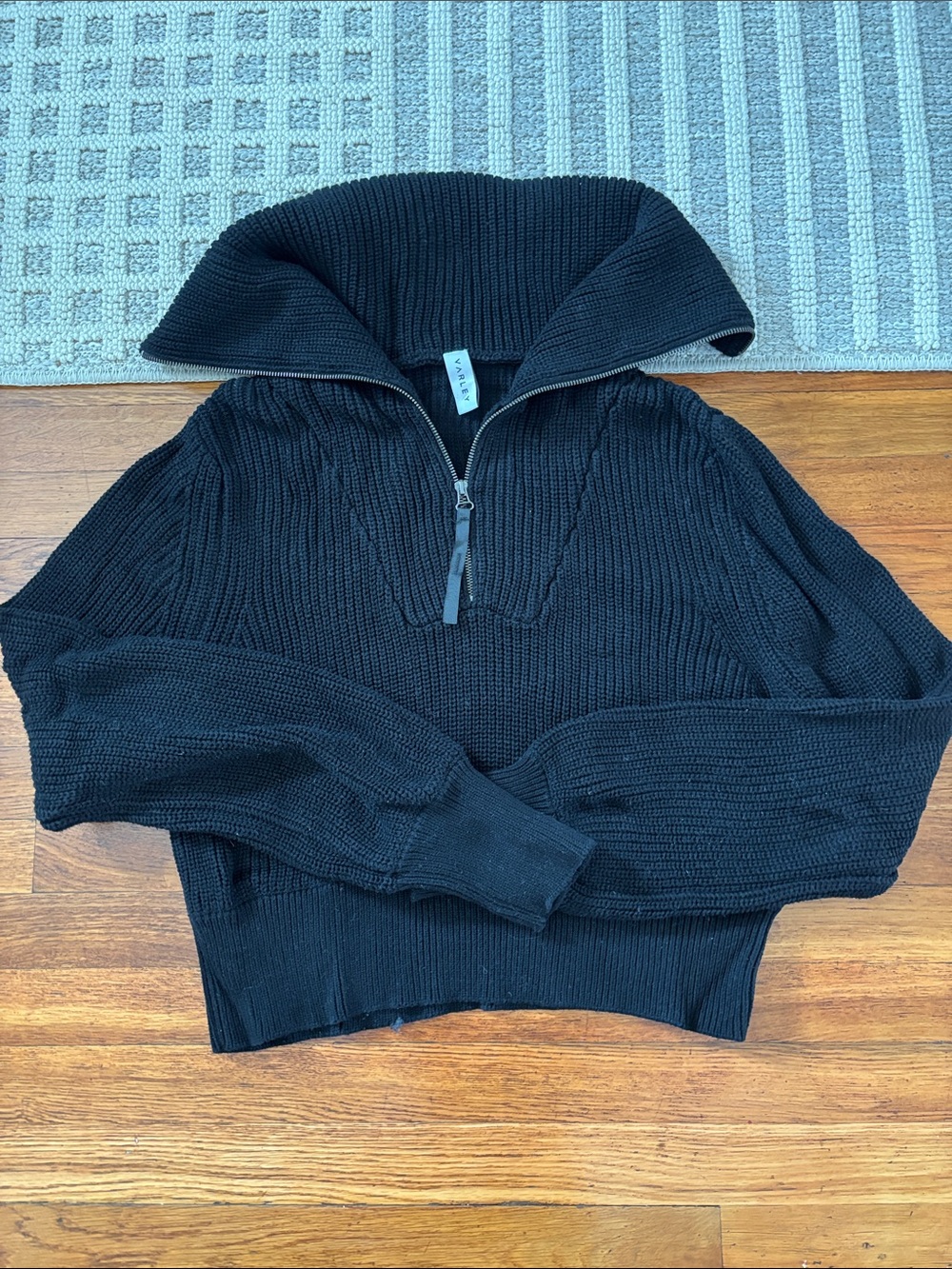 Varley Black Half-Zip Ribbed Sweater - Women